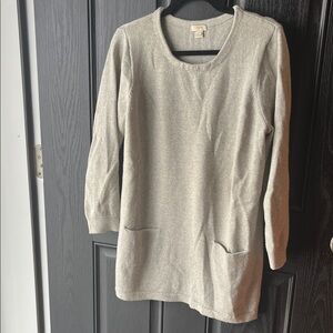 J. Crew Light Gray Merino Wool Knit Sweater with 3/4 sleeve and front pockets